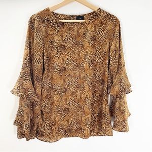 Worthington XS animal print blouse Tiered Sleeves Chiffon Flowy
